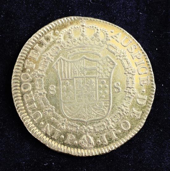 Spanish colonial coinage- A Carlos IV Spain gold 8 escudos, 1805,